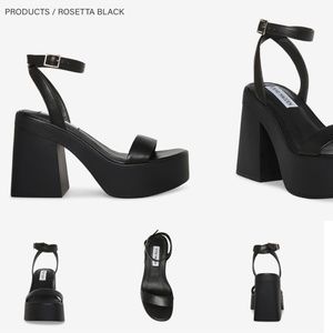 Steve Madden Rosetta Black Platform Block Heel Sandal, Size 6